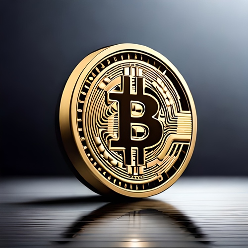 Una moneta Bitcoin virtuale su sfondo grigio