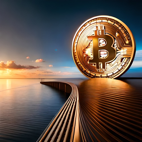 Un'enorme moneta bitcoin sull'acqua