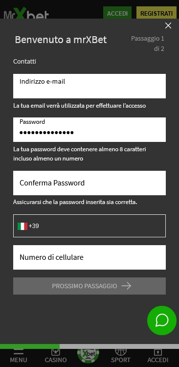 Prima fase di registrazione